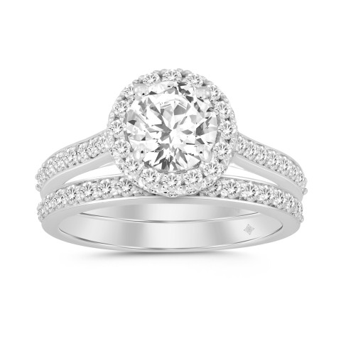 LADIES BRIDAL SET 3CT ROUND DIAMOND 14K WHITE GOLD (CENTER STONE ROUND DIAMOND 2.00CT)