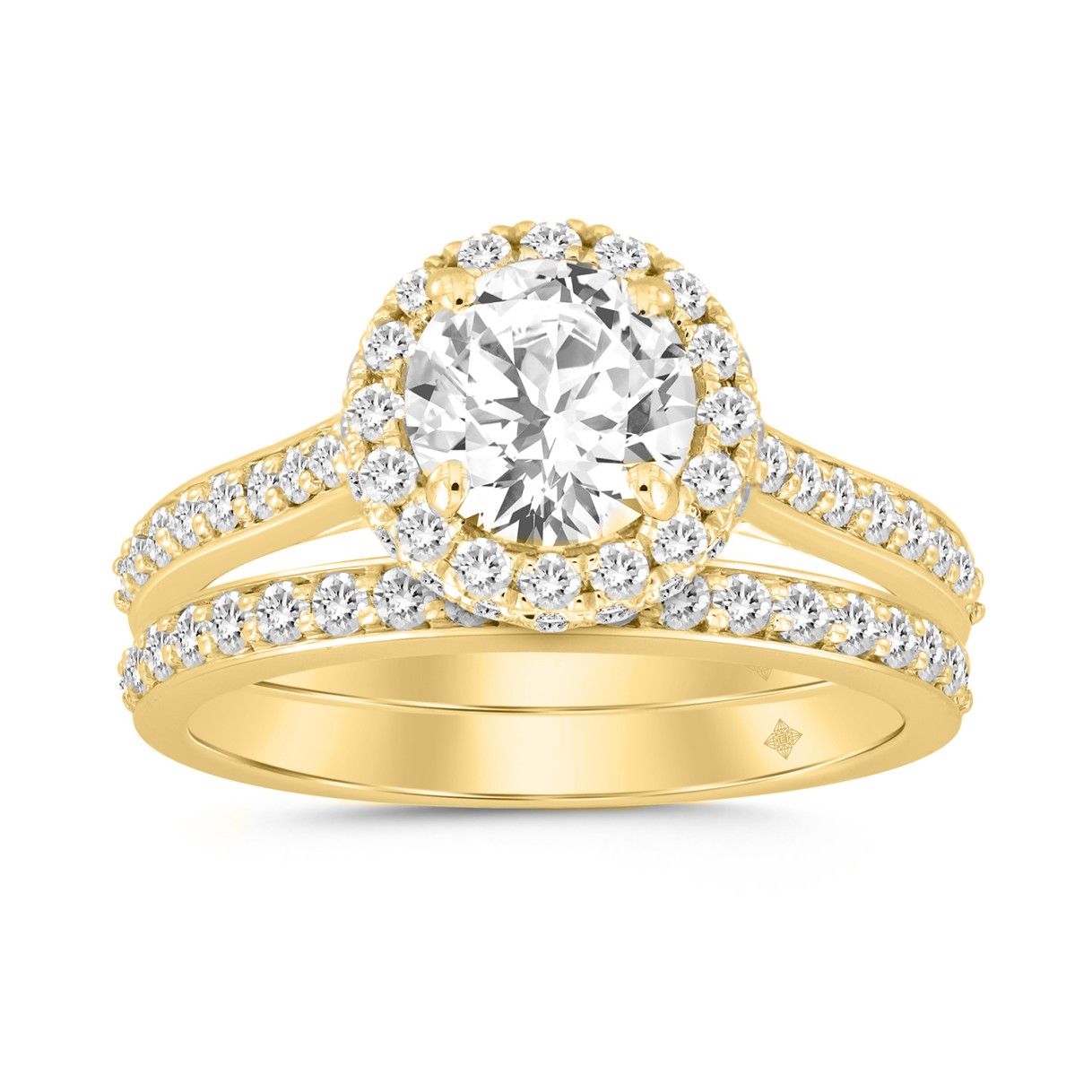 LADIES BRIDAL SET 3CT ROUND DIAMOND 14K YELLOW GOLD (CENTER STONE ROUND DIAMOND 2CT)