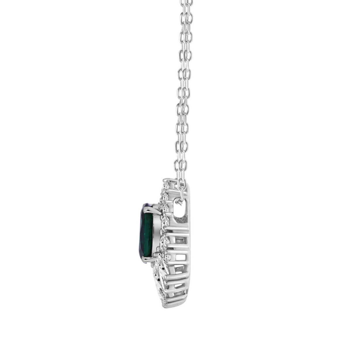 LADIES PENDANT 1CT ROUND/MARQUISE/OVAL DIAMOND 14K WHITE GOLD WITH CHAIN (CENTER STONE EMERALD OVAL DIAMOND (1 1/4CT)