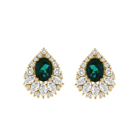 14K YELLOW GOLD 4 1/2CT ROUND/MARQUISE/OVAL DIAMOND LADIES EARRINGS (CENTER STONE OVAL DIAMOND 2 1/2CT)