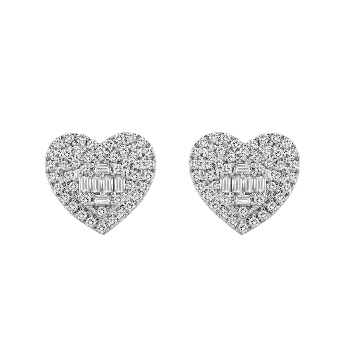 LADIES EARRINGS 1/2CT ROUND/BAGUETTE DIAMOND 14K WHITE GOLD 