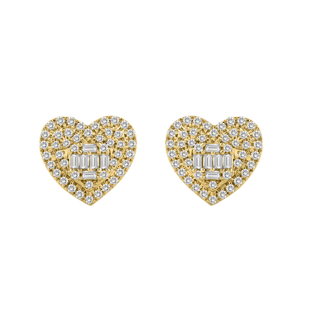 LADIES EARRINGS 0.50CT ROUND/BAGUETTE DIAMOND 14K YELLOW GOLD 