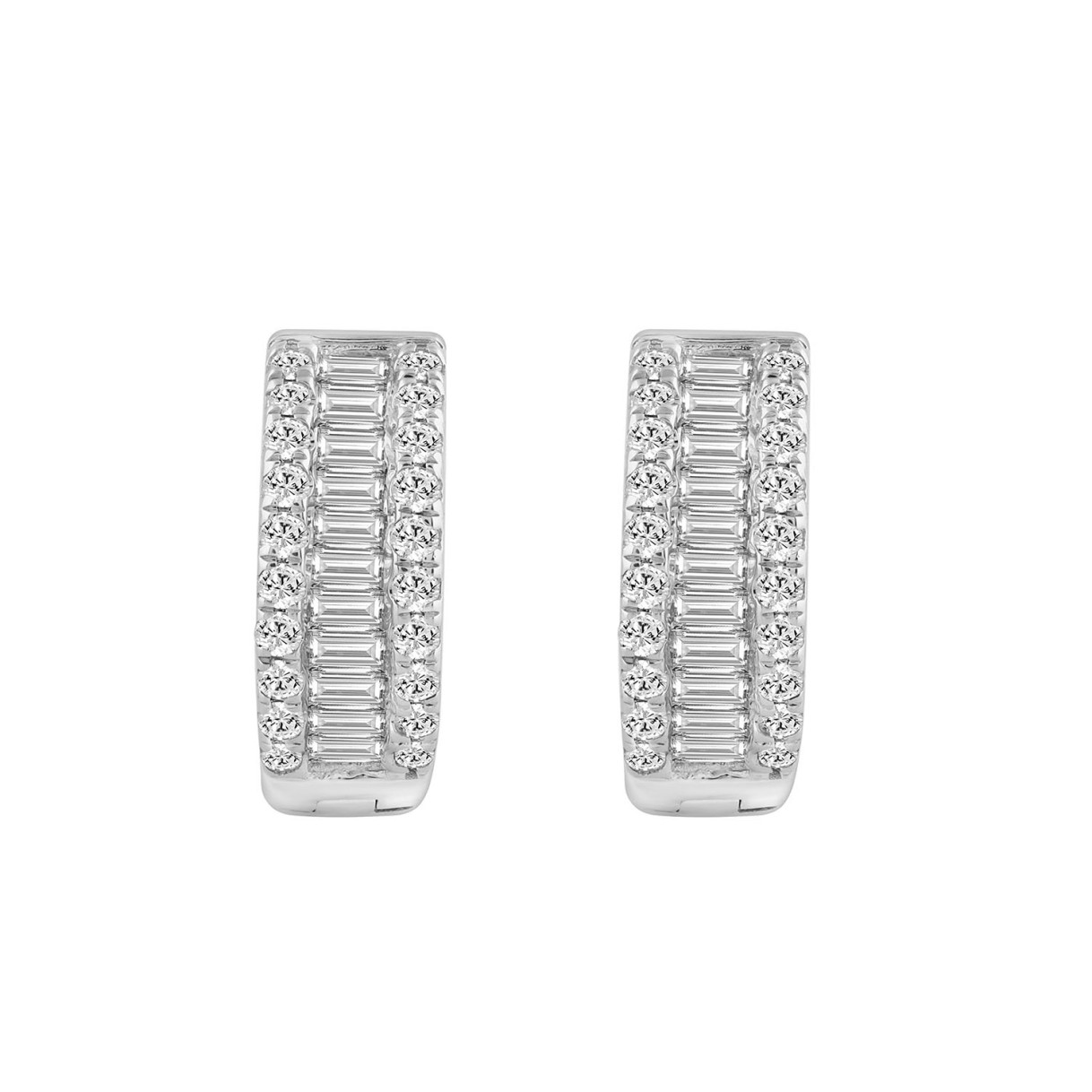 Classic 10K White Gold  Round & Baguette Lab Grown Diamond ladies Hoop Earrings 1/2CT (Color F-G -Clarity VS1/VS2)
