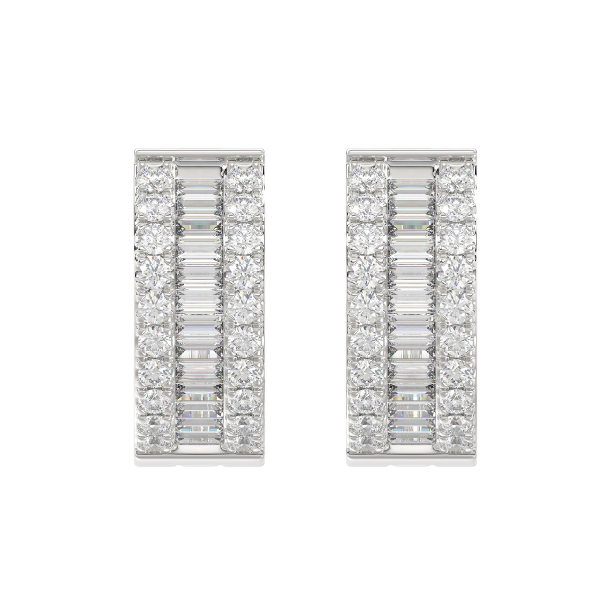 LADIES HOOP EARRINGS 3/8CT ROUND/BAGUETTE DIAMOND ...
