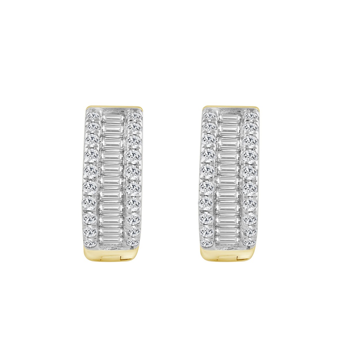 Classic 10K Yellow Gold  Round & Baguette Lab Grown Diamond ladies Hoop Earrings 1/2CT (Color F-G -Clarity VS1/VS2)