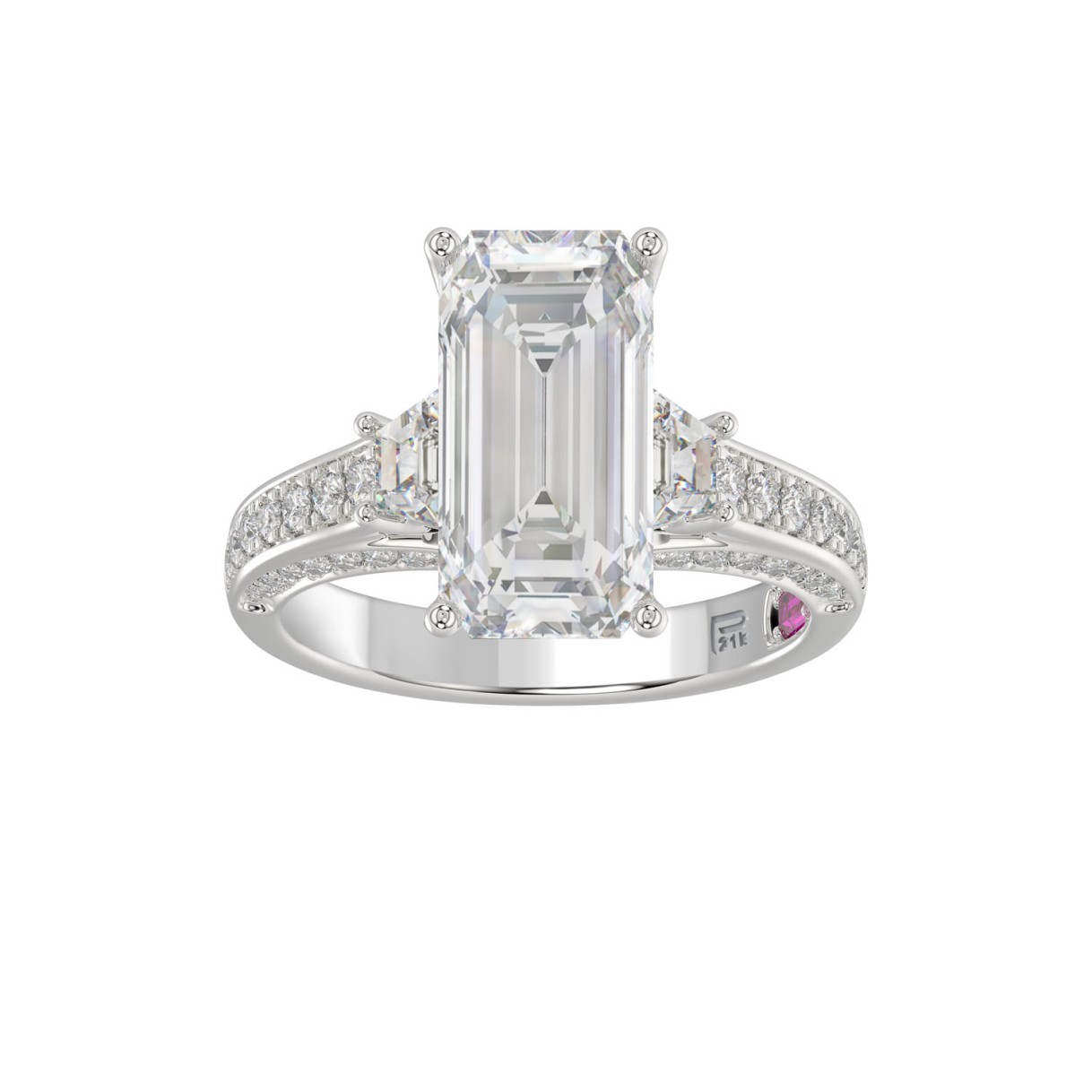 21K PLATINUM LADIES RING WITH 4.00CT TRAPEZOID/ROU...