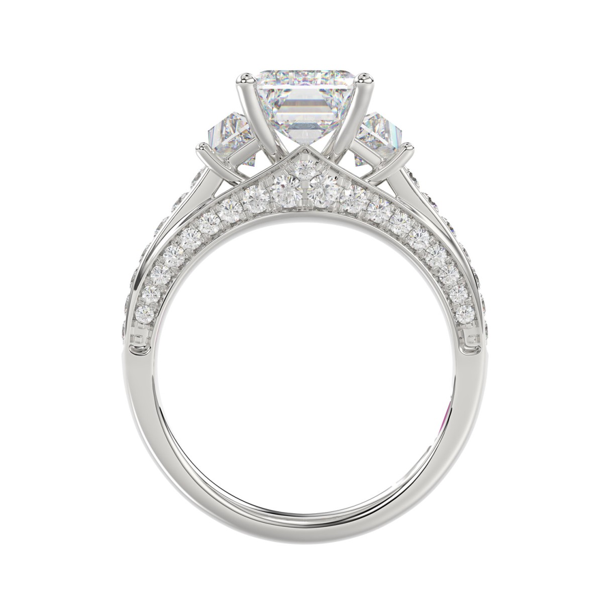 Luxury 14K White Gold Ladies Diamond Ring 4.00CT Round, Emerald & Baguette Diamonds with 3.00CT Emerald  Center stone (Color F-G -Clarity VS1/VS2)