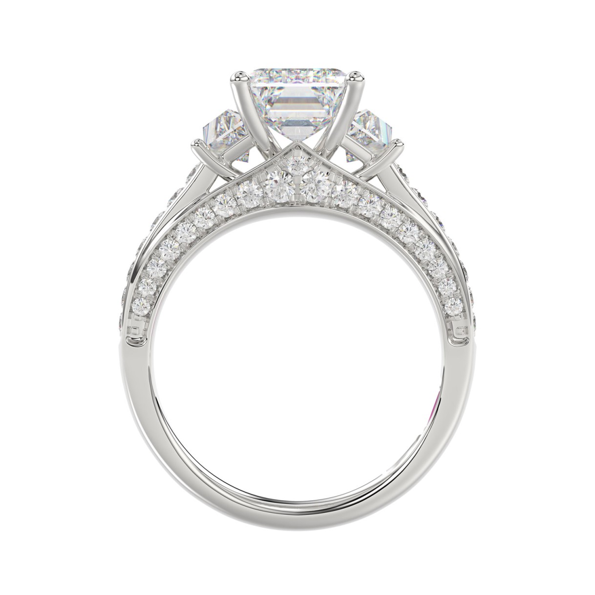 Luxury 14K White Gold Ladies Diamond Ring 4.00CT Round, Emerald & Baguette Diamonds with 3.00CT Emerald  Center stone (Color F-G -Clarity VS1/VS2)