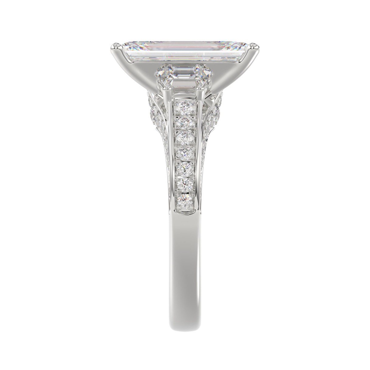 Luxury 14K White Gold Ladies Diamond Ring 4.00CT Round, Emerald & Baguette Diamonds with 3.00CT Emerald  Center stone (Color F-G -Clarity VS1/VS2)
