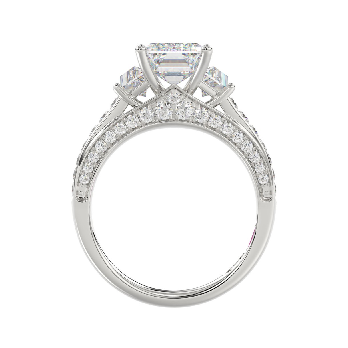 21K PLATINUM LADIES RING WITH 4.00CT TRAPEZOID/ROUND/EMERALD/BAGUETTE DIAMONDS (CENTER STONE EMERALD DIAMOND 3CT)