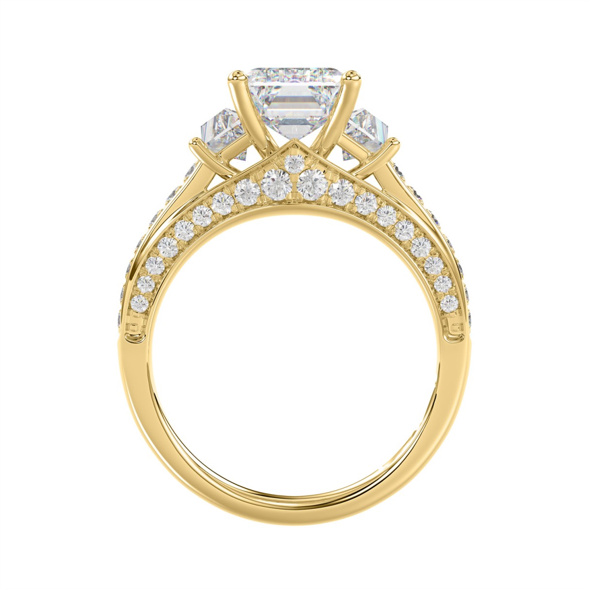 Luxury 14K Yellow Gold Ladies Diamond Ring 4.00CT Round, Emerald & Baguette Diamonds with 3.00CT Emerald  Center stone (Color F-G -Clarity VS1/VS2)