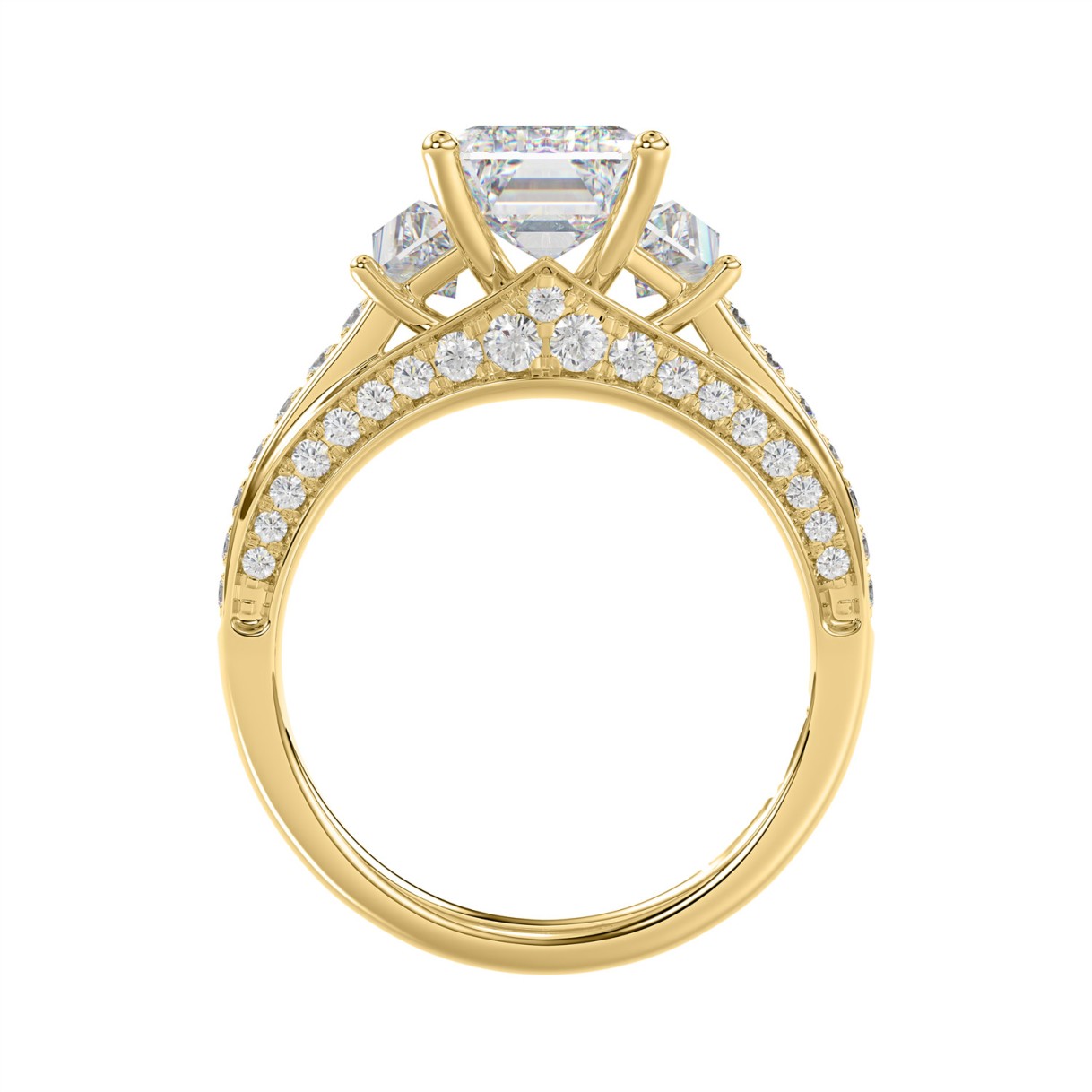 Luxury 14K Yellow Gold Ladies Diamond Ring 4.00CT Round, Emerald & Baguette Diamonds with 3.00CT Emerald  Center stone (Color F-G -Clarity VS1/VS2)