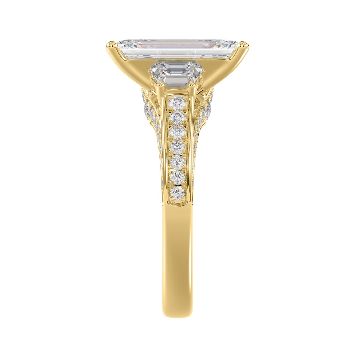 Luxury 14K Yellow Gold Ladies Diamond Ring 4.00CT Round, Emerald & Baguette Diamonds with 3.00CT Emerald  Center stone (Color F-G -Clarity VS1/VS2)