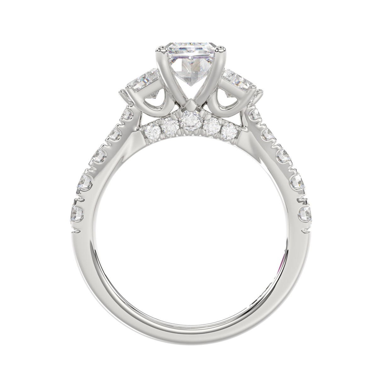 Luxury 14K White Gold 3 1/3Ct Round, Cushion & Cadillac Diamond Three-Stone Engagement Ring For Women With 2.00Ct Cushion Center Stone (Color F-G -Clarity Vs1/Vs2)