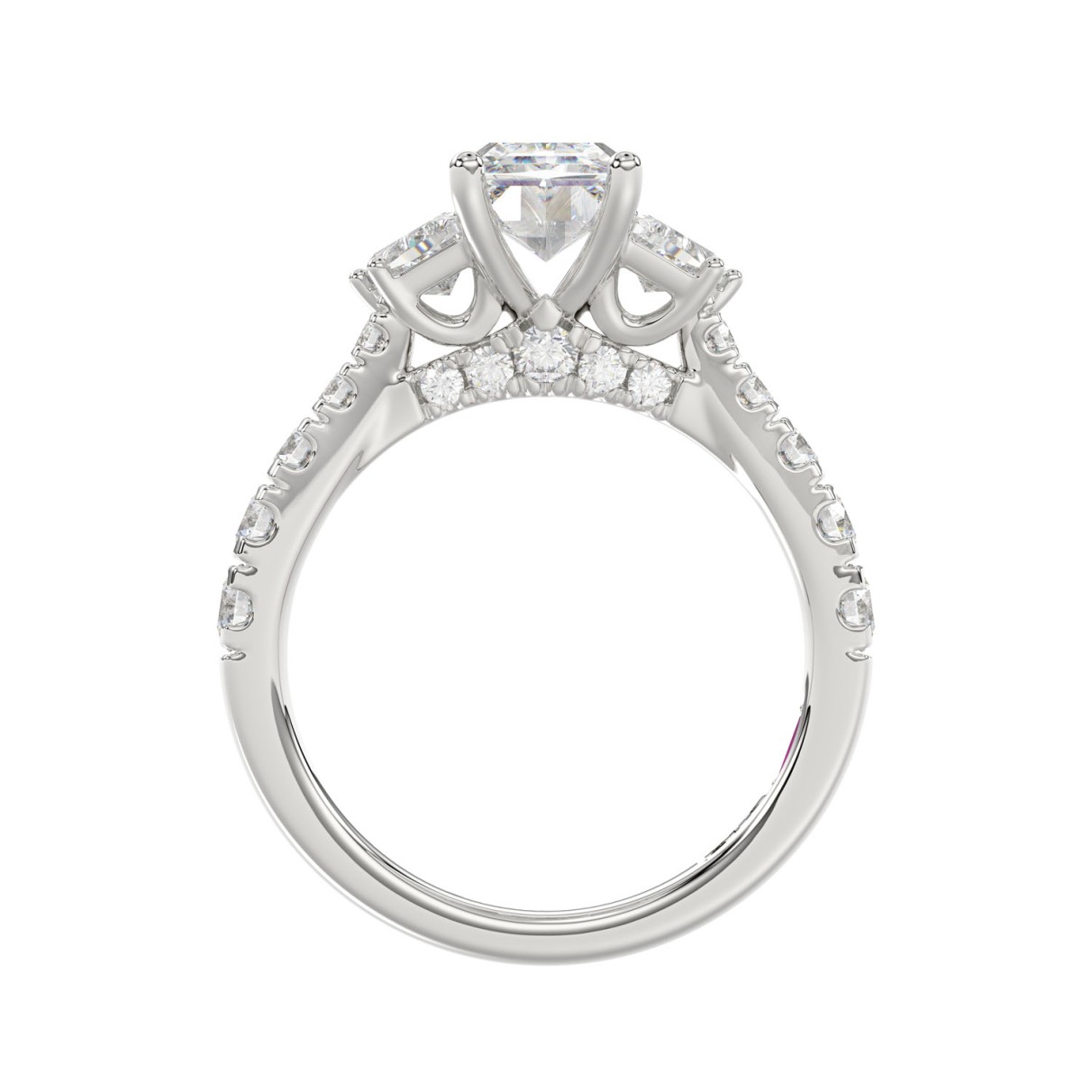 LADIES RING 3.33CT ROUND/CUSHION/BAGUETTE DIAMOND WHITE PLATINUM (CENTER STONE CUSHION DIAMOND 2CT)