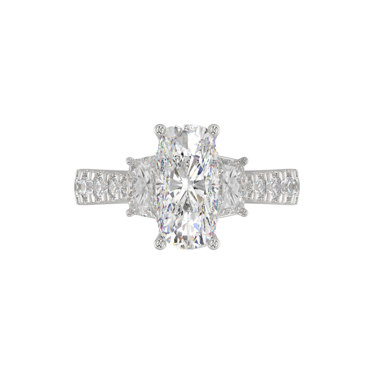 LADIES RING 3.33CT ROUND/CUSHION/BAGUETTE DIAMOND WHITE PLATINUM (CENTER STONE CUSHION DIAMOND 2CT)