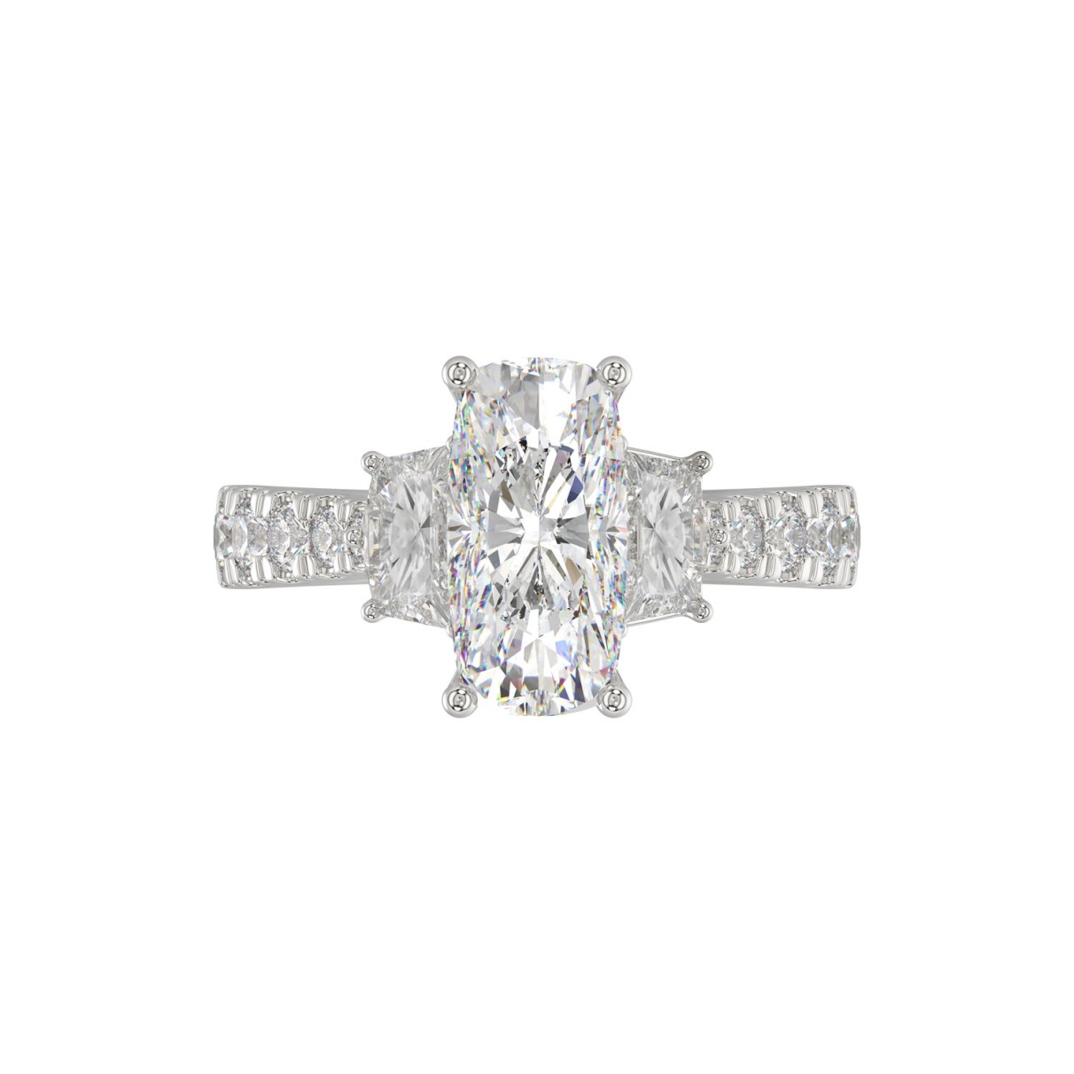 LADIES RING 3.33CT ROUND/CUSHION/BAGUETTE DIAMOND WHITE PLATINUM (CENTER STONE CUSHION DIAMOND 2CT)