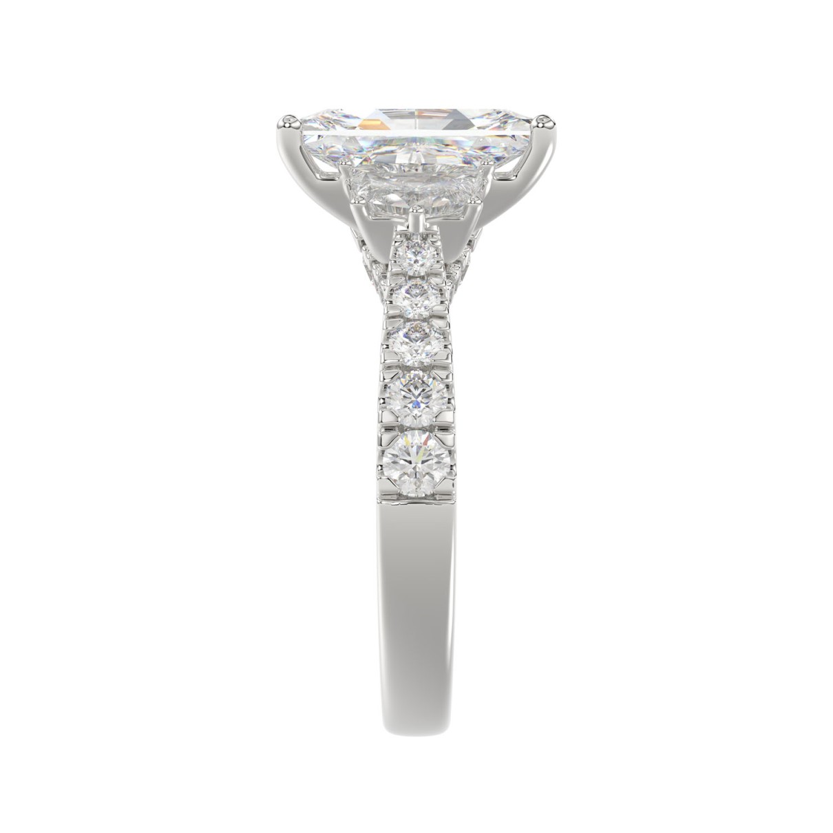 LADIES RING 3.33CT ROUND/CUSHION/BAGUETTE DIAMOND WHITE PLATINUM (CENTER STONE CUSHION DIAMOND 2CT)