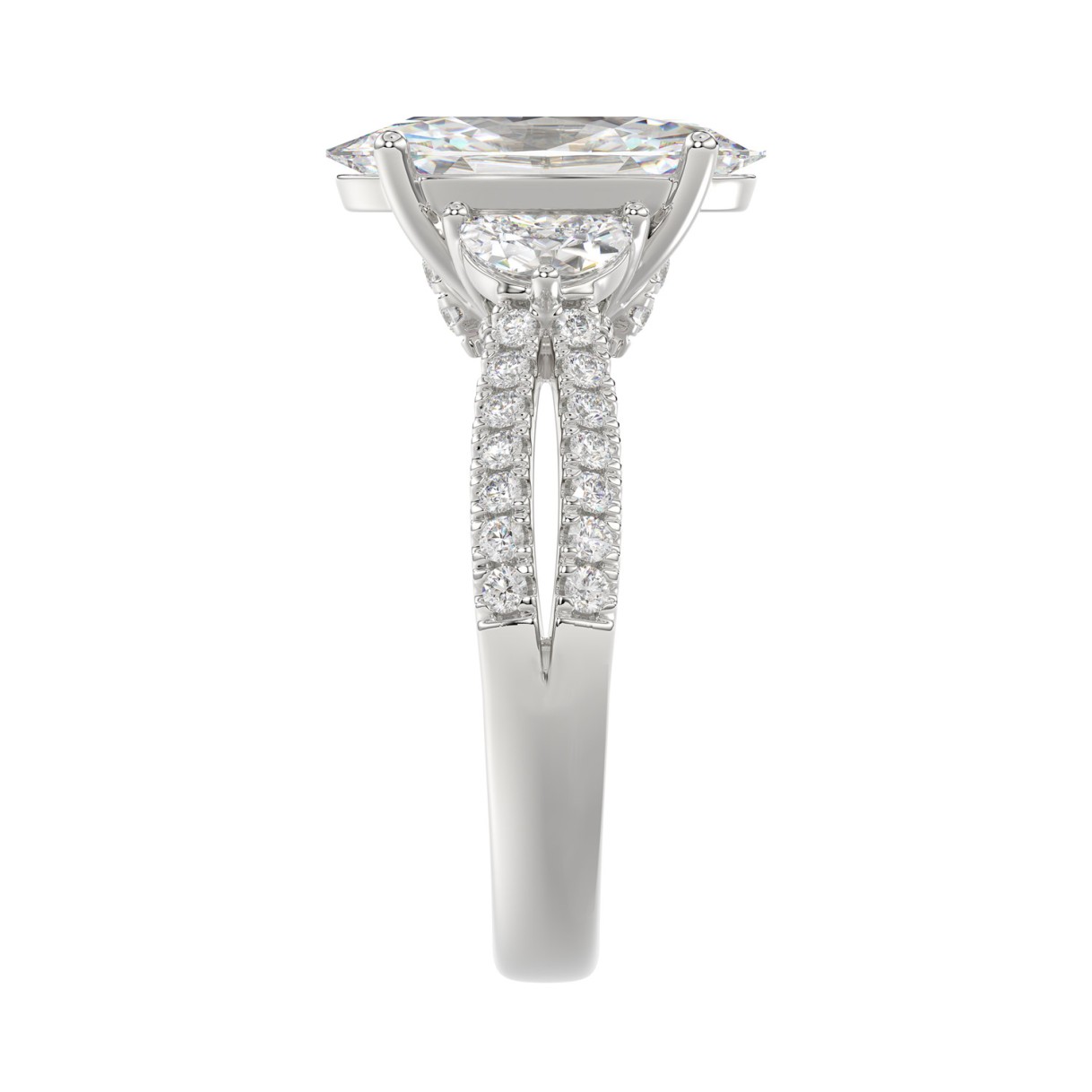 Ladies 14K White Gold ladies Ring Featuring Round Half-Moon & Baguette Diamonds 3.00CT  Oval  Center stone (Color F-G -Clarity VS1/VS2)