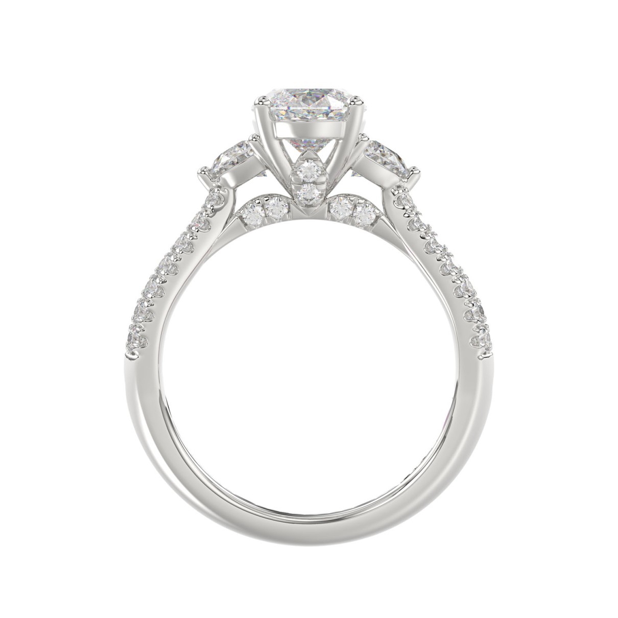 LADIES RING 3.00CT ROUND/OVAL/HALF MOON/BAGUETTE DIAMOND WHITE PLATINUM (CENTER STONE OVAL DIAMOND 2CT)