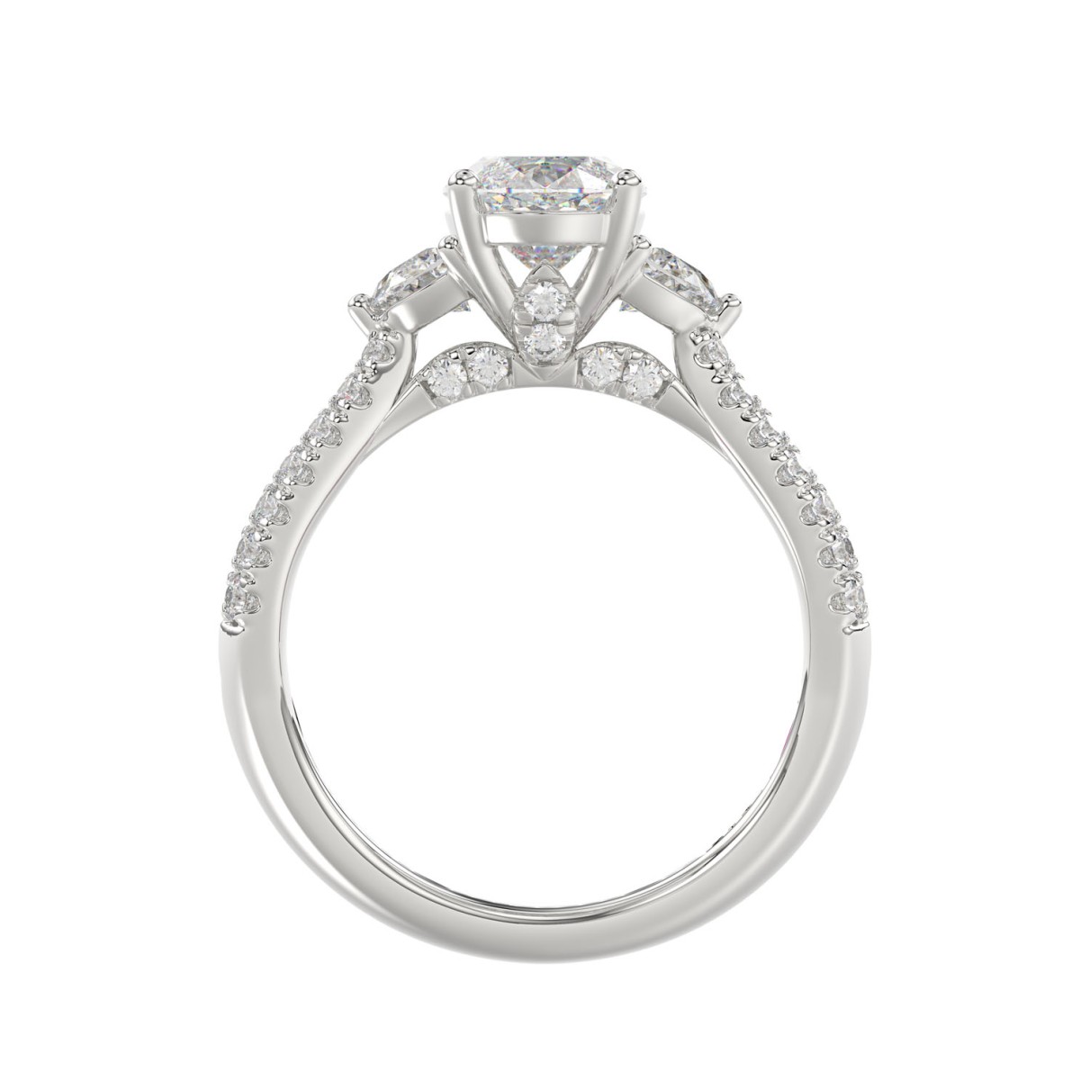 LADIES RING 3.00CT ROUND/OVAL/HALF MOON/BAGUETTE DIAMOND WHITE PLATINUM (CENTER STONE OVAL DIAMOND 2CT)