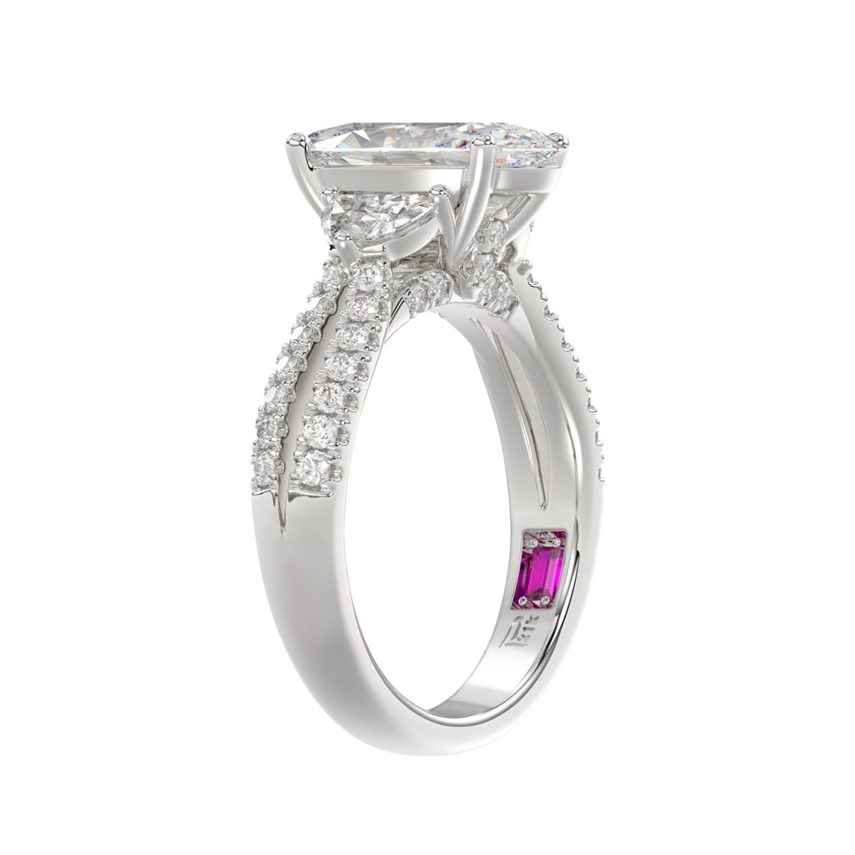 LADIES RING 3.00CT ROUND/OVAL/HALF MOON/BAGUETTE DIAMOND WHITE PLATINUM (CENTER STONE OVAL DIAMOND 2CT)