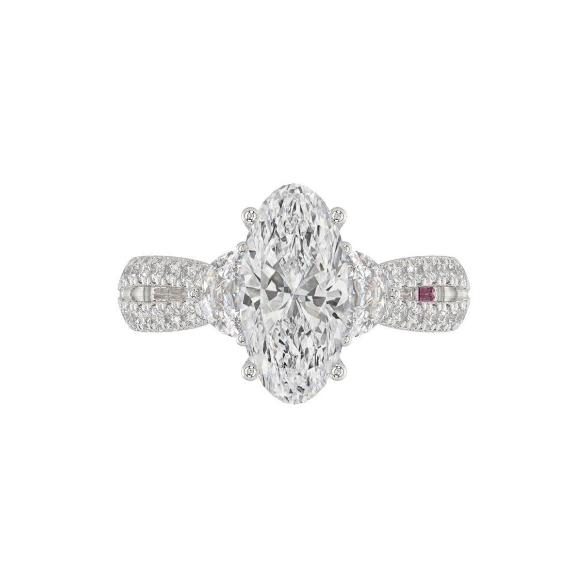 LADIES RING 3.00CT ROUND/OVAL/HALF MOON/BAGUETTE DIAMOND WHITE PLATINUM (CENTER STONE OVAL DIAMOND 2CT)