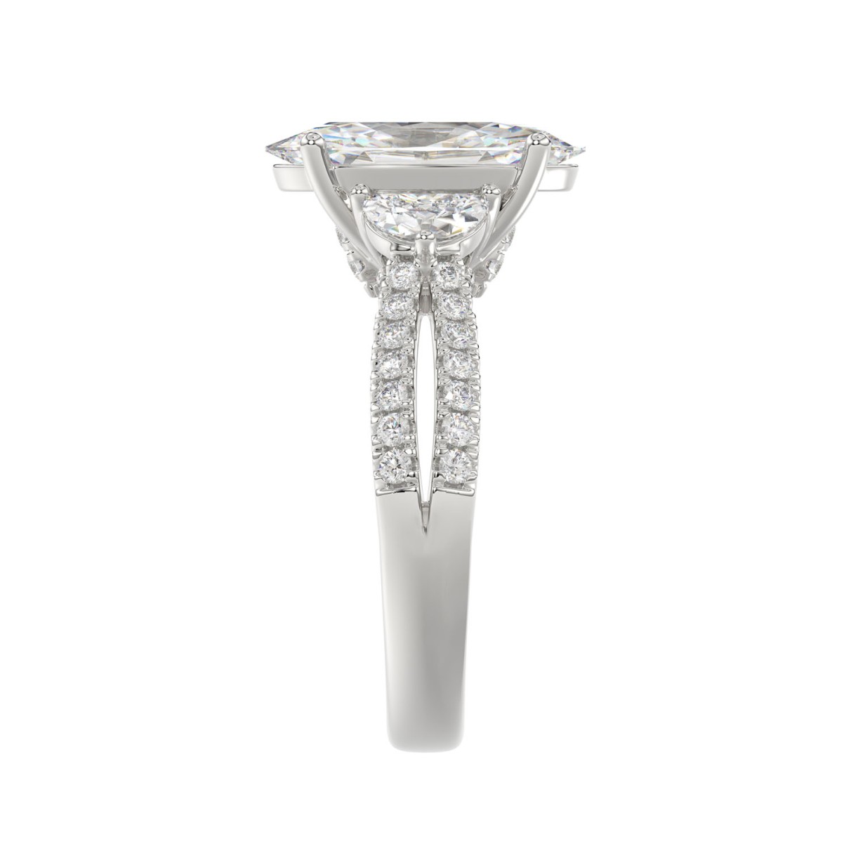 LADIES RING 3.00CT ROUND/OVAL/HALF MOON/BAGUETTE DIAMOND WHITE PLATINUM (CENTER STONE OVAL DIAMOND 2CT)