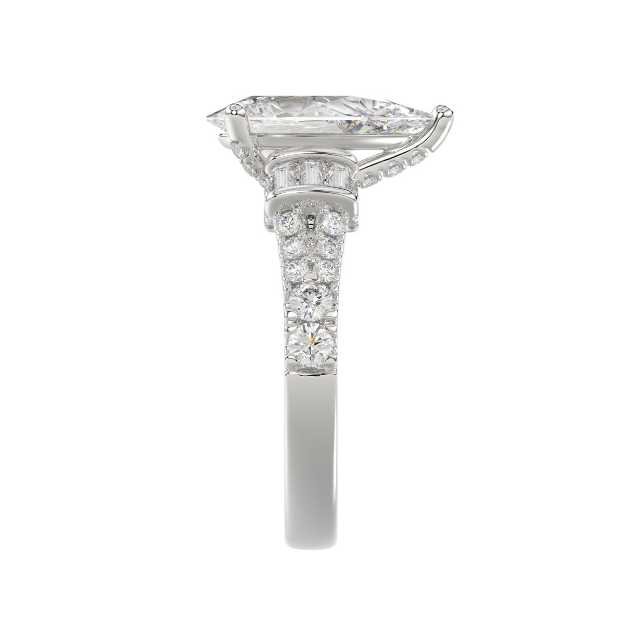 LADIES RING 2.75CT ROUND DIAMOND PEAR DIAMOND BAGUETTE DIAMOND WHITE PLATINUM (CENTER STONE PEAR DIAMOND 2CT)