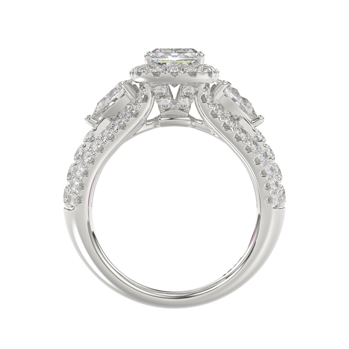 LADIES RING 3.50CT ROUND DIAMOND PEAR/CUSHION/BAGUETTE DIAMOND WHITE PLATINUM (CENTER STONE CUSHION DIAMOND 2CT)