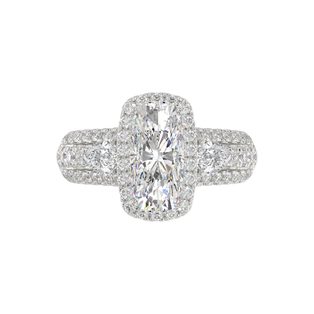 LADIES RING 3.50CT ROUND DIAMOND PEAR/CUSHION/BAGUETTE DIAMOND WHITE PLATINUM (CENTER STONE CUSHION DIAMOND 2CT)