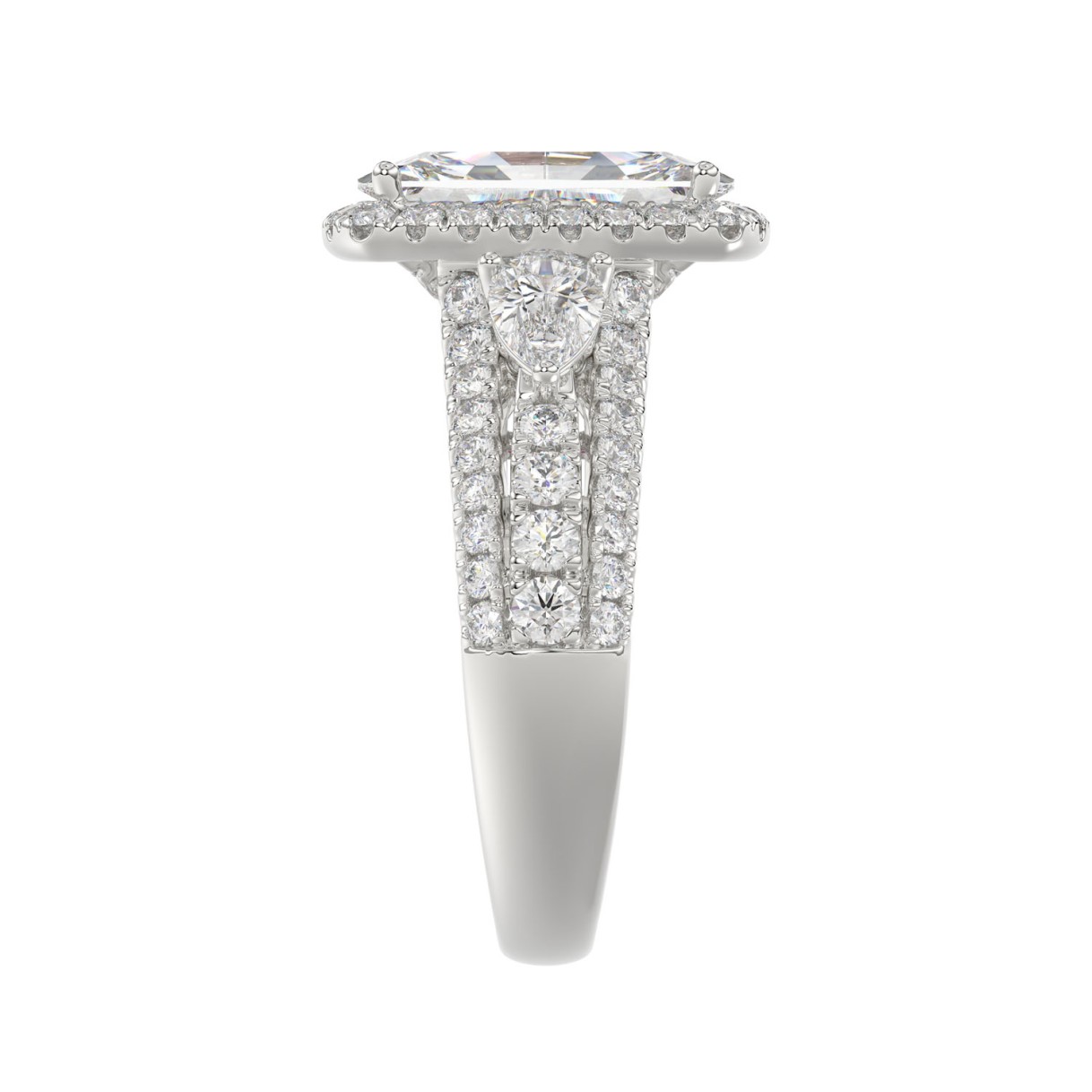 21K PLATINUM LADIES RING 3 1/2CT ROUND/PEAR/CUSHION/BAGUETTE DIAMOND (CENTER STONE CUSHION DIAMOND 2CT)