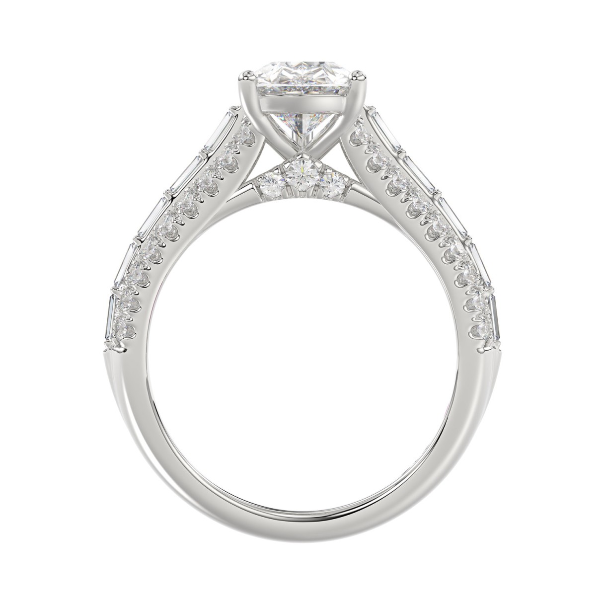 Luxury 14K White Gold Ladies Diamond Ring 2 3/4CT Round Pear & Baguette Diamonds with 2.00CT  Pear  Center stone (Color F-G -Clarity VS1/VS2)