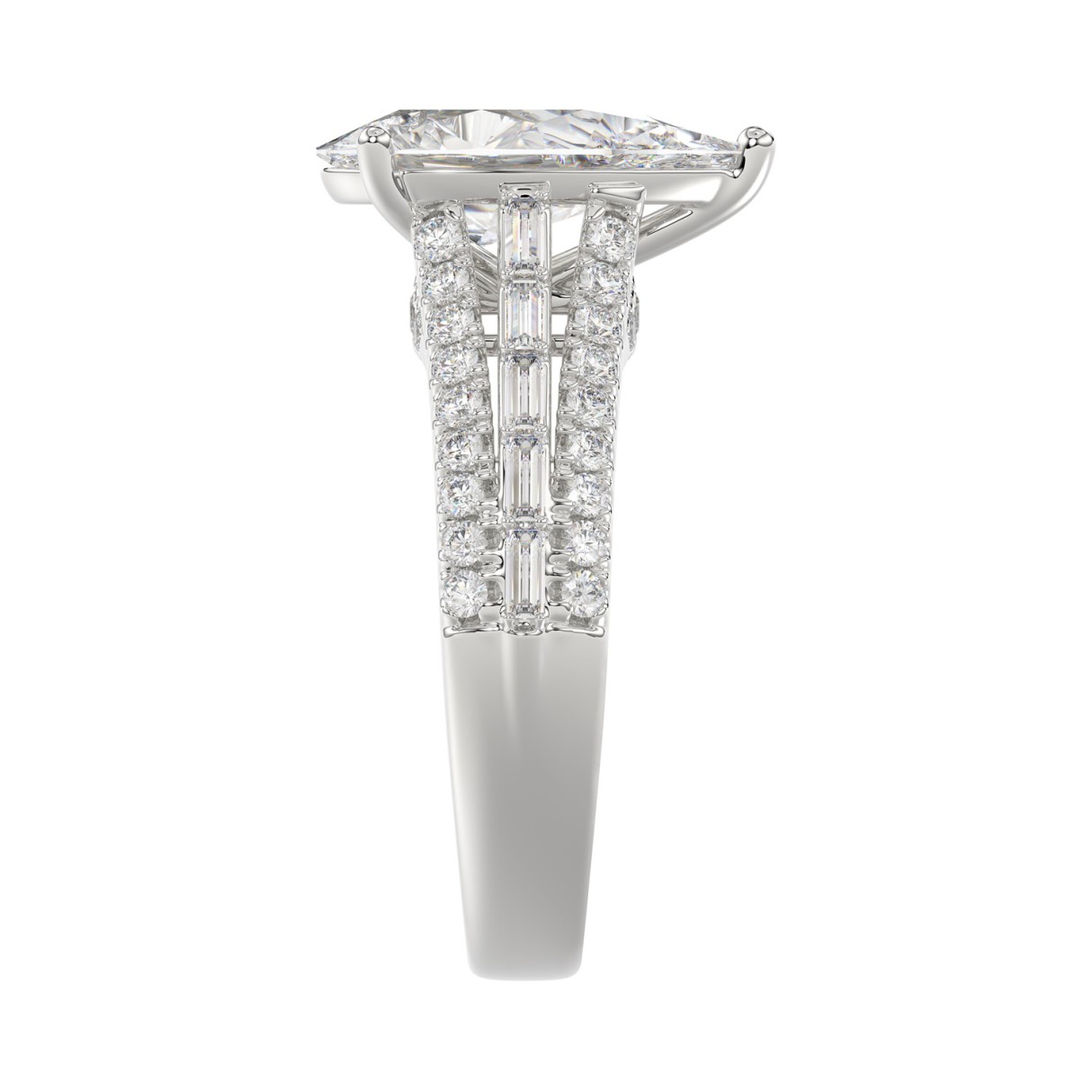 Luxury 14K White Gold Ladies Diamond Ring 2 3/4CT Round Pear & Baguette Diamonds with 2.00CT  Pear  Center stone (Color F-G -Clarity VS1/VS2)