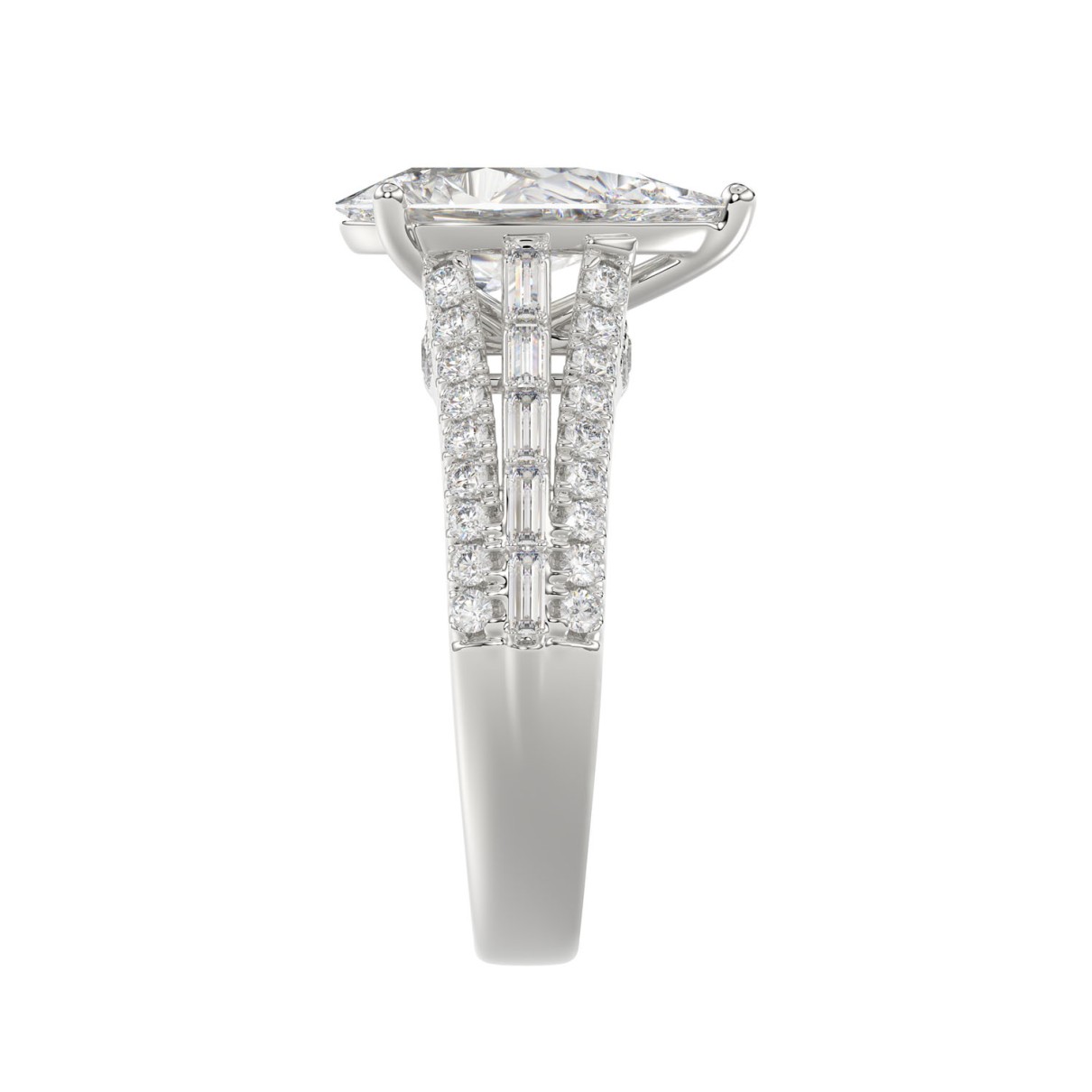 LADIES RING 2.75CT ROUND/PEAR/BAGUETTE DIAMOND WHITE PLATINUM (CENTER STONE PEAR DIAMOND 2CT)