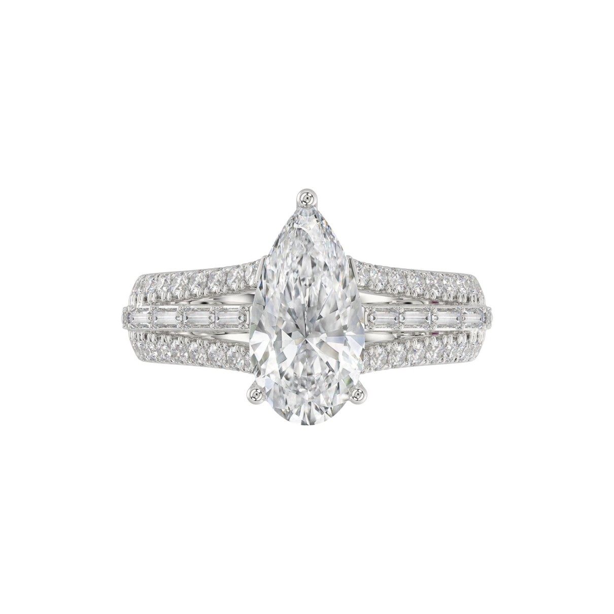 LADIES RING 2.75CT ROUND/PEAR/BAGUETTE DIAMOND WHITE PLATINUM (CENTER STONE PEAR DIAMOND 2CT)