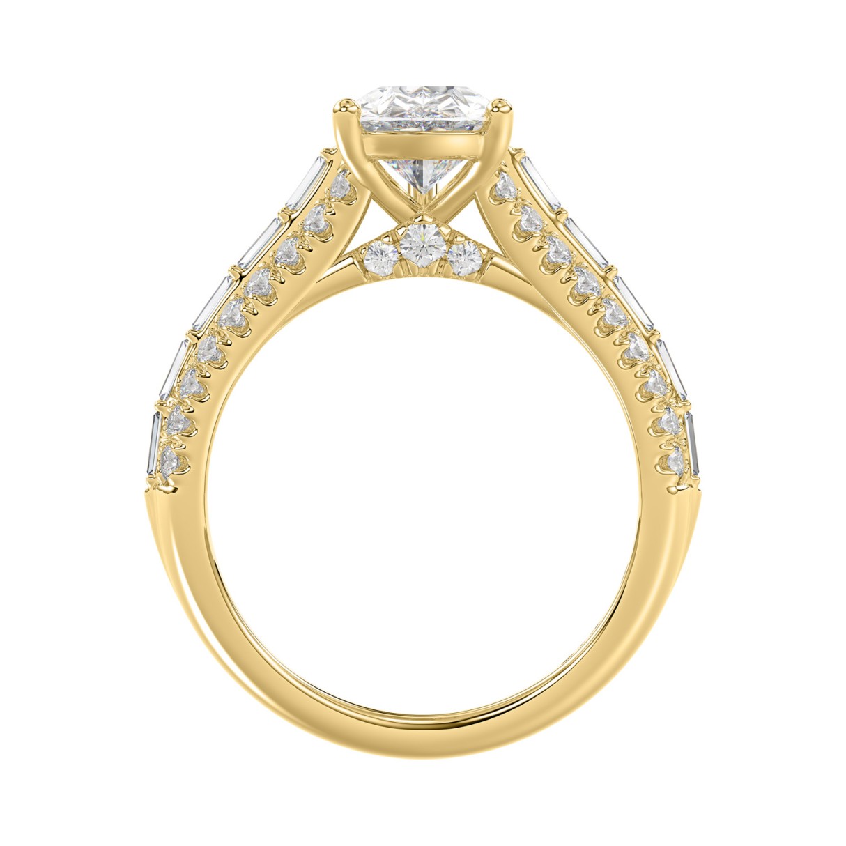 Luxury 14K Yellow Gold Ladies Diamond Ring 2 3/4CT Round Pear & Baguette Diamonds with 2.00CT  Pear  Center stone (Color F-G -Clarity VS1/VS2)