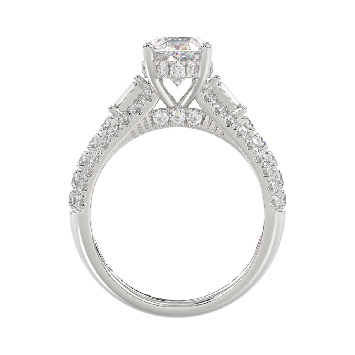 Classic 14K White Gold Ladies Diamond Ring  4.00CT Round Oval & Baguette Diamonds with 3.00CT  Oval  Center stone (Color F-G -Clarity VS1/VS2)