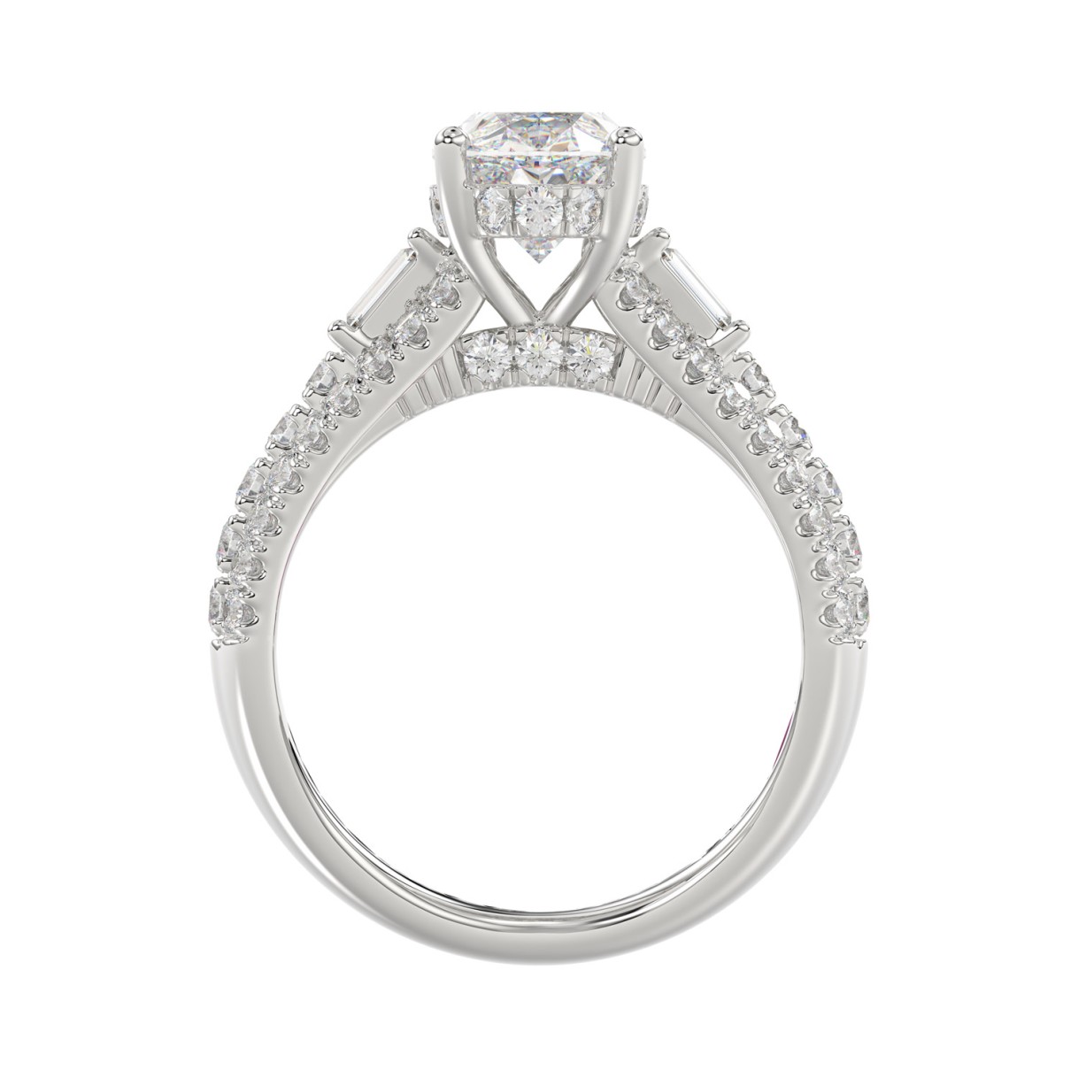 Classic 14K White Gold Ladies Diamond Ring  4.00CT Round Oval & Baguette Diamonds with 3.00CT  Oval  Center stone (Color F-G -Clarity VS1/VS2)