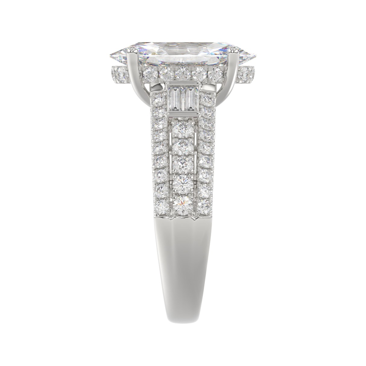 Classic 14K White Gold Ladies Diamond Ring  4.00CT Round Oval & Baguette Diamonds with 3.00CT  Oval  Center stone (Color F-G -Clarity VS1/VS2)
