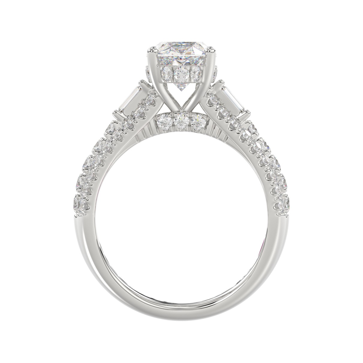 LADIES RING 4.00CT ROUND/OVAL/BAGUETTE DIAMOND WHITE PLATINUM (CENTER STONE OVAL DIAMOND 3CT)