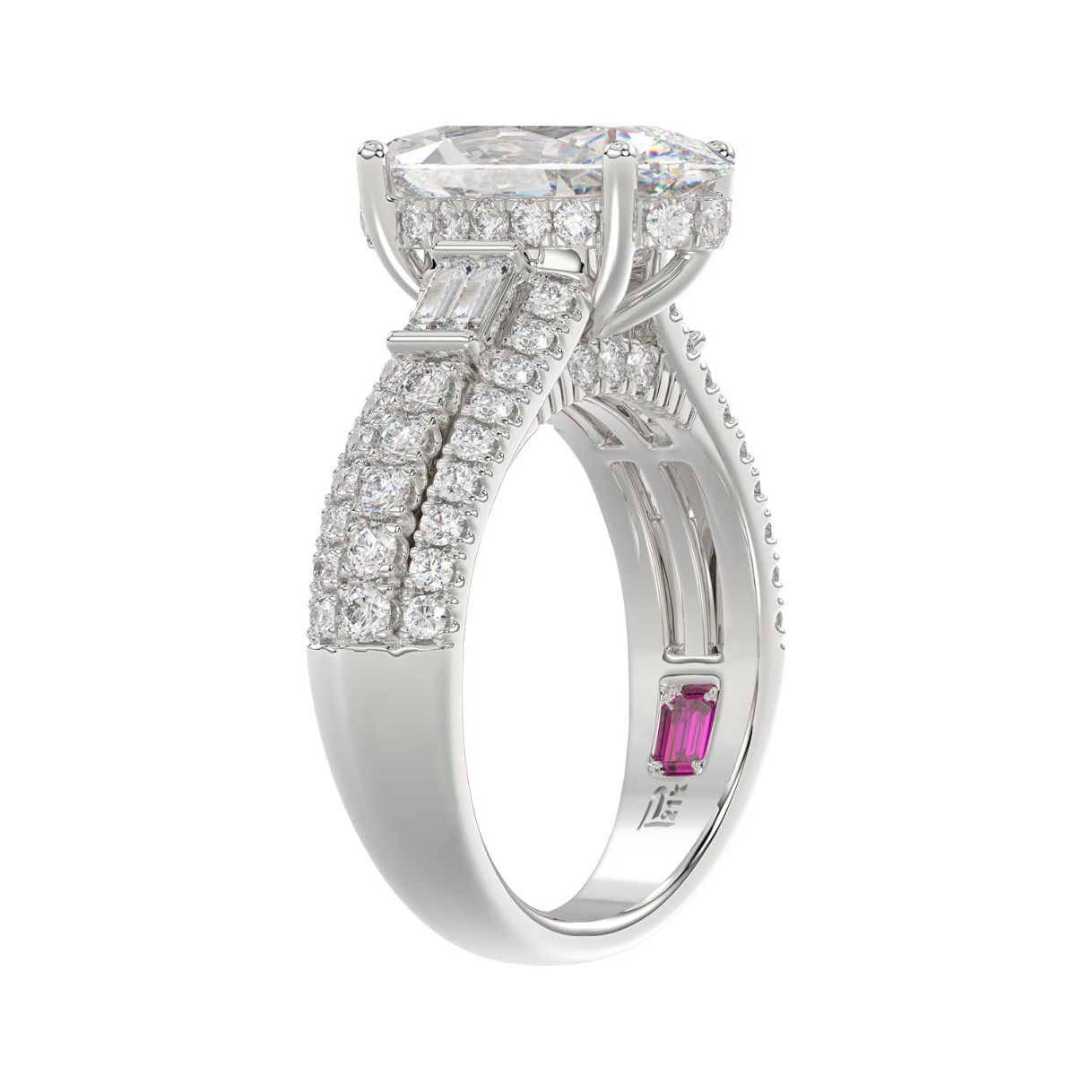 21K PLATINUM LADIES RING 4.00CT ROUND/OVAL/BAGUETTE DIAMOND (CENTER STONE OVAL DIAMOND 3CT)