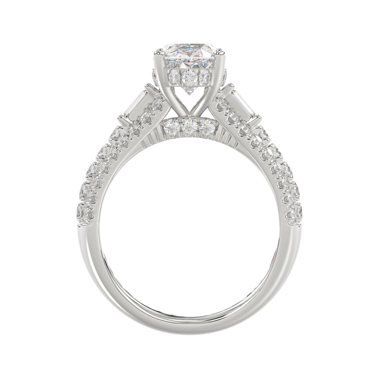 LADIES RING 4.00CT ROUND/OVAL/BAGUETTE DIAMOND WHITE PLATINUM (CENTER STONE OVAL DIAMOND 3CT)