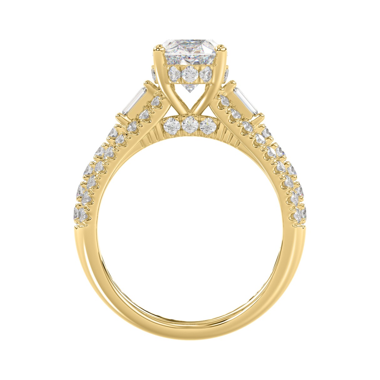 Classic 14K Yellow Gold Ladies Diamond Ring  4.00CT Round Oval & Baguette Diamonds with 3.00CT Oval  Center stone (Color F-G -Clarity VS1/VS2)