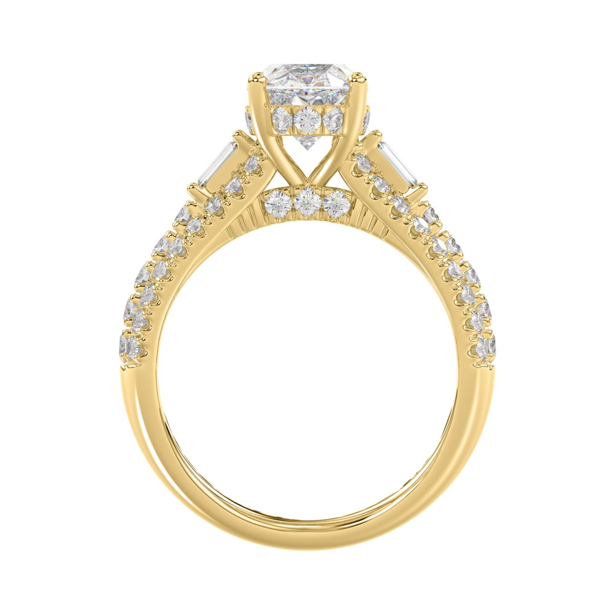 Classic 14K Yellow Gold Ladies Diamond Ring  4.00CT Round Oval & Baguette Diamonds with 3.00CT Oval  Center stone (Color F-G -Clarity VS1/VS2)