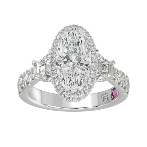 LADIES RING 3.25CT ROUND/OVAL/TRAPEZOID/BAGUETTE DIAMOND WHITE PLATINUM (CENTER STONE OVAL DIAMOND 2CT)