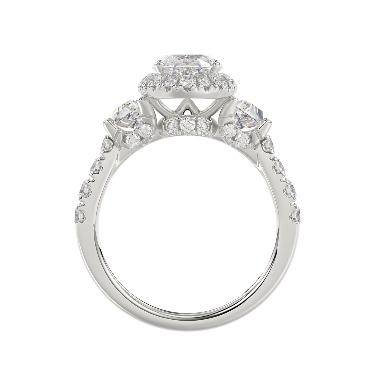 LADIES RING 3.25CT ROUND/OVAL/TRAPEZOID/BAGUETTE DIAMOND WHITE PLATINUM (CENTER STONE OVAL DIAMOND 2CT)