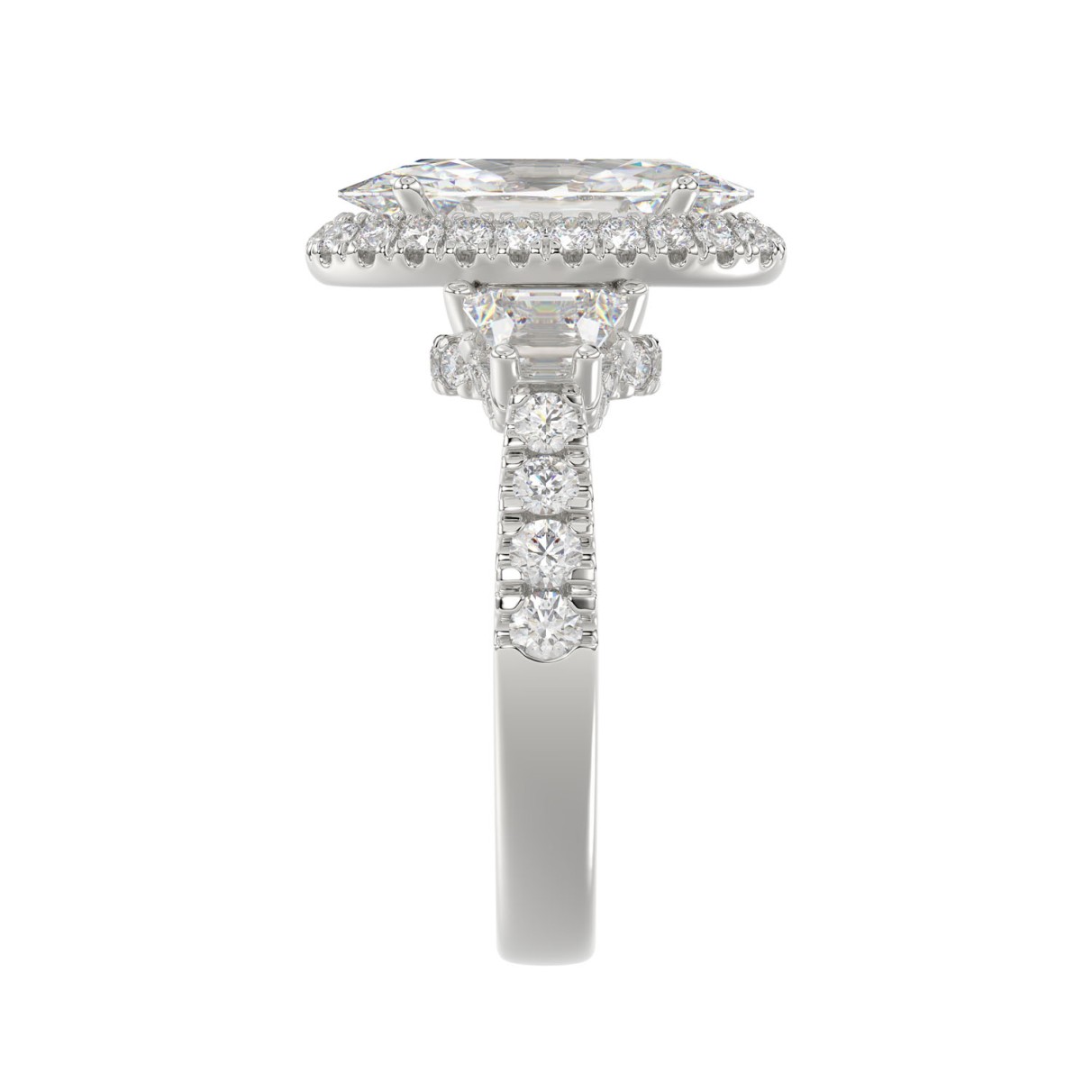 LADIES RING 3.25CT ROUND/OVAL/TRAPEZOID/BAGUETTE DIAMOND WHITE PLATINUM (CENTER STONE OVAL DIAMOND 2CT)