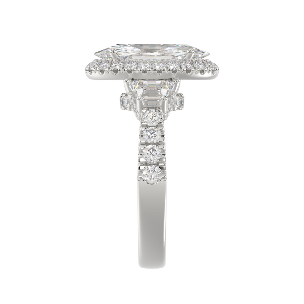 LADIES RING 3.25CT ROUND/OVAL/TRAPEZOID/BAGUETTE DIAMOND WHITE PLATINUM (CENTER STONE OVAL DIAMOND 2CT)