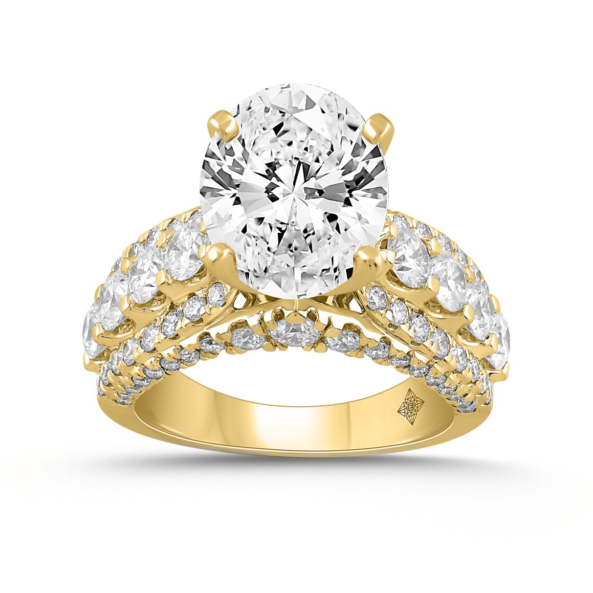 LADIES BRIDAL RING 7.25CT ROUND/OVAL DIAMOND 14K YELLOW GOLD (CENTER STONE OVAL DIAMOND 5.00CT)